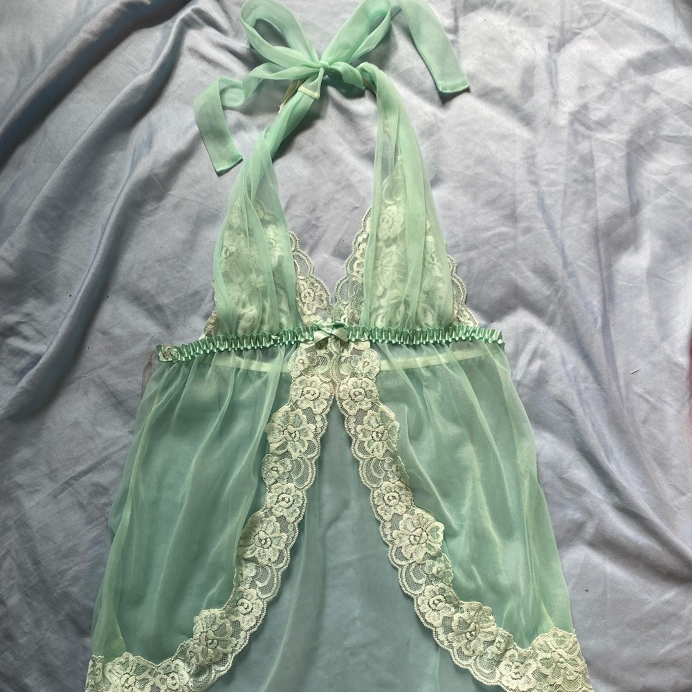 Y2K Light Green Lingerie Top with Lace